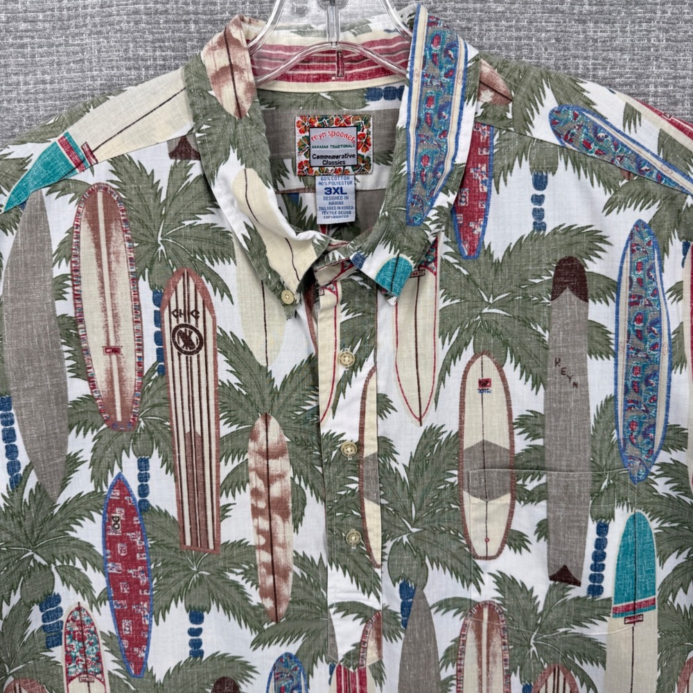 Vtg Reyn Spooner Sz 3XL Surfboards Palm Trees Commerative Classic Kloth Popover